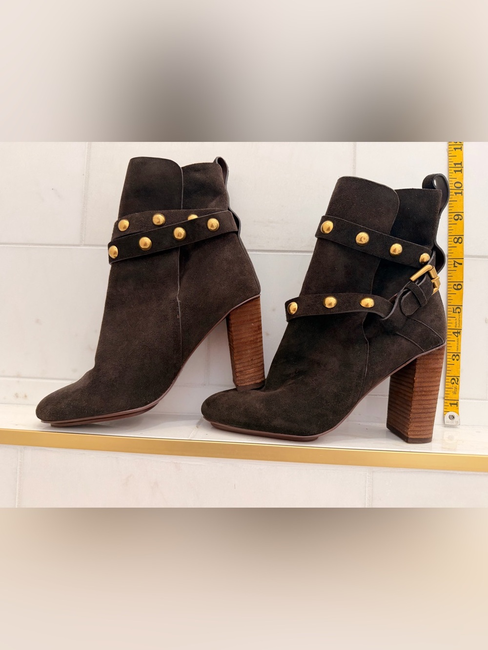 See By Chloe Dark Brown Suede Studded Harness Ankle Boots